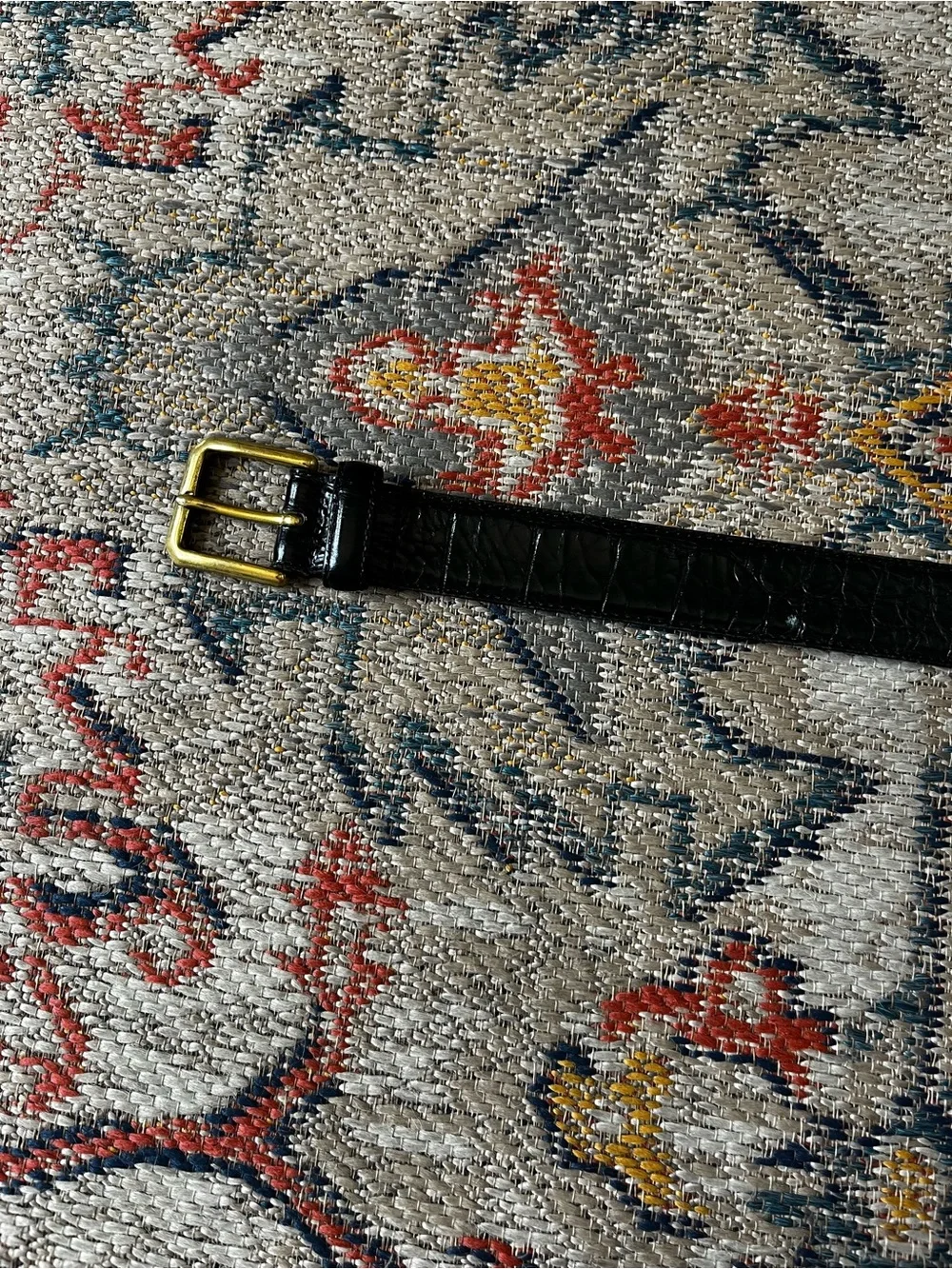 Men's Black Croc-Embossed Leather Belt with Gold Buckle UNBRANDED